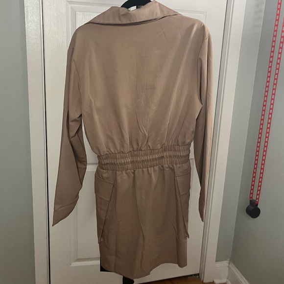 Lulus Versatile Energy Khaki Mock Neck Long Sleeve Utility Mini Dress Brown S - Picture 8 of 8